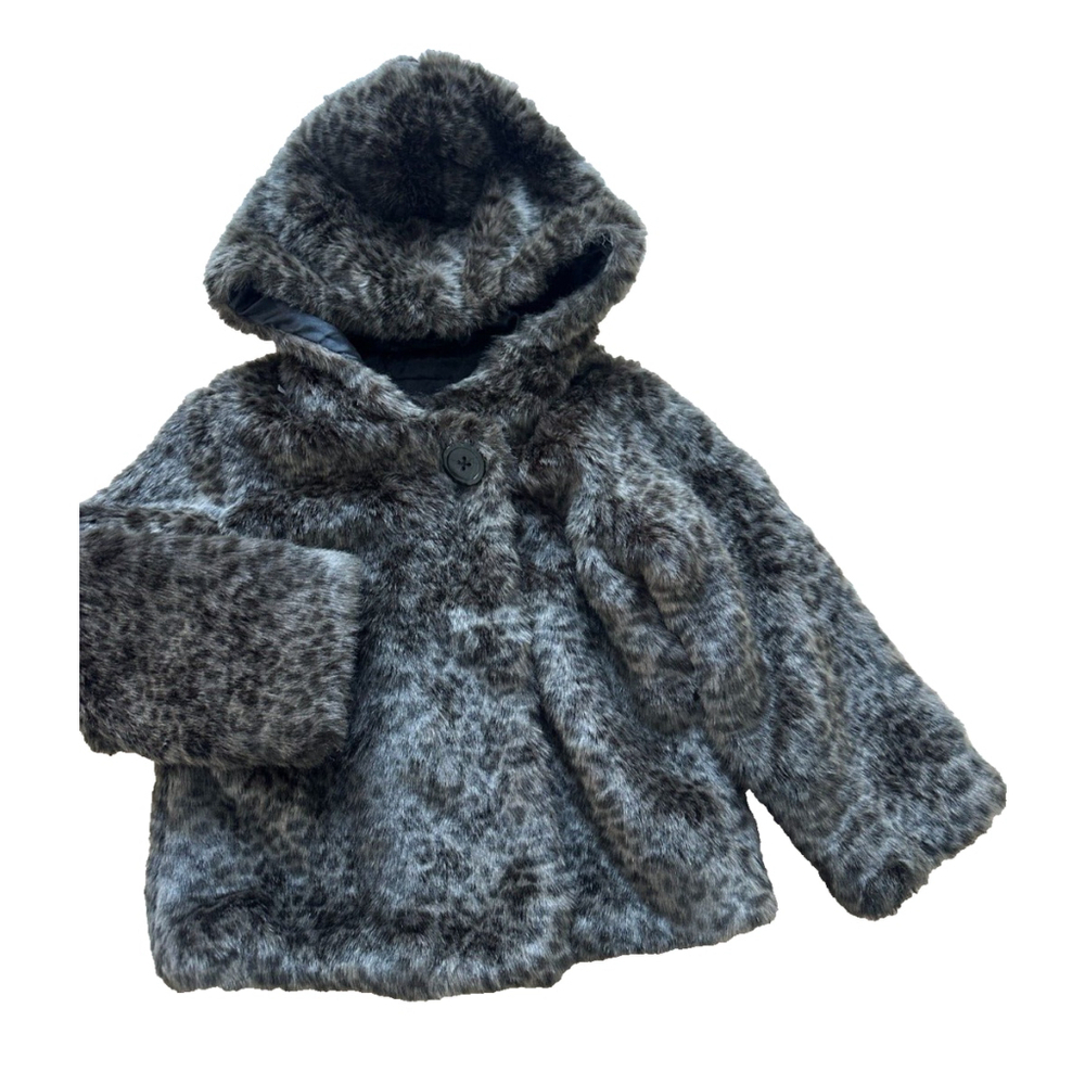 Girls Baby Gap Faux fur jacket‎ black/brown leopard Size Toddlers 5 years